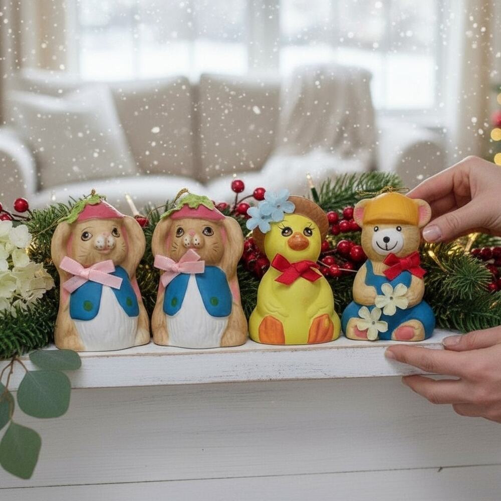 🐻🦆🐭🎄Farmhouse Decor Figurines Animals Mouse Duck Bear Ornaments Bells